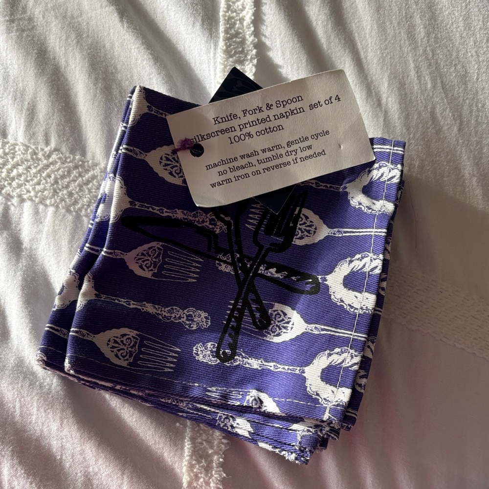 Purple Knife, Fork & Spoon Cocktail Napkins Set of 4